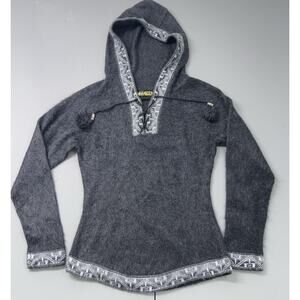 Alpaca Sweater Womens XS (estimate) Black Knit Hooded Pullover Pocket